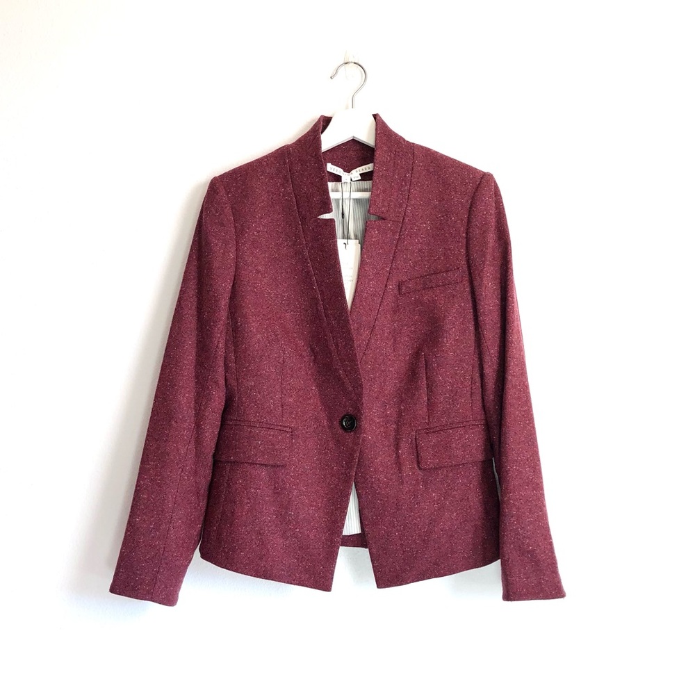 Veronica Beard Farley Tweed Burgundy Blazer Notch Collar